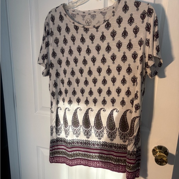 Westport Tops - Westport Short Sleeve Top with Purple and White Paisley Design